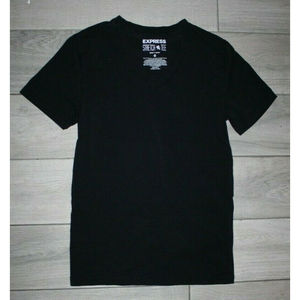 Express - Men's XS Short Sleeve Casual T Shirt - Flex Stretch Plain Black V Neck